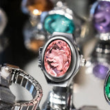 DAIIIBABYYY  -  Personalized Crystal Flower Mini Finger Watch Ring Elastic Strap Couple Rings Vintage Clock Roman Quartz Watch Ring Women Girls