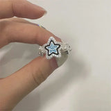 DAIIIBABYYY  -  Vintage Punk Style Zircon Star Couple Rings for Men Women Personality Adjustable Crystal Pentagram Ring Jewelry Y2K Accessories
