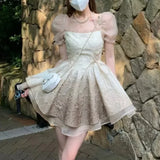 DAIIIBABYYY  -  Japanese Summer Lolita New Spliced Lace Gauze Bandage Fashion Slim Minimalist Casual Puff Sleeve Princess Party Dresses