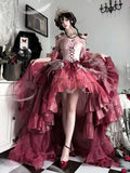 DAIIIBABYYY  -  Princess Dress Christmas Outfit New Year Gradient Plum Blossom Red Lolita Dress Flower Wedding Noble Daughter's Evening Gown