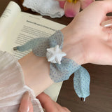 Daiiibabyyy  Leopard Print Mesh Ruffled Bracelet Women Polka Dot Print Resin Star Adjustable Bangle New Y2K Fresh Sweet Hand Jewelry Gifts