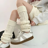 Daiiibabyyy Women Thickened Knitted Leg Covers Vintage Winter Warm Calf Socks Cashmere Y2K Harajuku Japanese JK Mid Tube Socks Leg Warmers