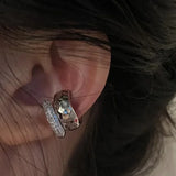 Daiiibabyyy  Punk Zircon Double-layer Ear Cuff No Piercing Earrings Trendy Unique Metal Geometric Ear Clip for Women Jewelry Accessories Gift