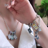 Daiiibabyyy  Vintage Distressed Tarot Card Sun Moon Stars Necklace Niche Unique Design Premium Bracelet Jewelry New