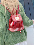 Daiiibabyyy  Cartoon Apple Mochilas Mujer Cute Teenage Girls Mochila New Trendy Bag All-match Shopper Bolsas Contrast Plaid Backpack