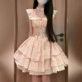 DAIIIBABYYY  -  Hot Girl Lace Flying Sleeve Floral Dress for Women's Summer Slim Fit Square Collar A-line Short Dress Fashion Female Clothes