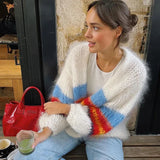 DAIIIBABYYY  -  Autumn Winter New Fashion Cardigan Jacket Contrast Striped Long Sleeved Knitted Sweater for Women's Casual Street Loose Sweater