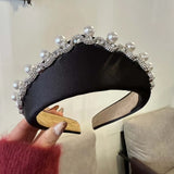 Daiiibabyyy  Headwear Irregular Wide Hairband Rhinestone Waterproof Pearls Sponge Headband Sparkling Gorgeous Rhinestone Korean Hair Hoop