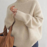 Daiiibabyyy  Fashion Simple Solid Turtleneck Long Sleeve Sweater Women European Loose Drop Shoulder Pullover Fall Winter Warm Basic Tops