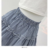 DAIIIBABYYY  -  Sweet Girl Mushroom Edge Splicing Color Contrasting Plaid Half Girls Summer 2025 High Waist A-line Layered Cake Skirt