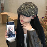 Daiiibabyyy  Women's Fashion Hats Sweet Cool Style Caps Y2K Spice Hat Star Retro Hat Aged Street Versatile Baseball Cap New Blue Cute Beret
