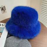 Daiiibabyyy  New Big Fluffy Faux Fur Bucket Hats for Women Luxury Plush Fisherman's Hat Winter Warm Fashion Colorful and Gorgeous Party Hat
