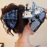 Daiiibabyyy  Plaid Bow Hair Clip for Women Exquisite Sweet Trendy Temperament Shark Clip Simple Daily Casual Hair Accessories Gifts