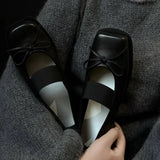 Daiiibabyyy  Leather Version Mary Janes Women's Shoes Butterfly Knot Genuine Leather Ballet Thick Bottom Low Top Casual Slip-On Shoes