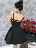 DAIIIBABYYY  -  Y2K Sweet Black Mini Dress Elegant Square Collar Spaghetti Strap A-Line Birthday Party Short Dresses Female One Piece Vestidos
