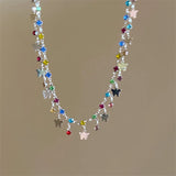 DAIIIBABYYY  -  Fashion Y2k Sweet Colour Beading Butterfly Pendant Necklace For Women Egirl Heart Sweater Neck Clavicle Chain Jewelry Gift