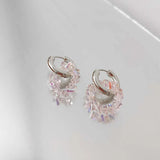 Daiiibabyyy  Fashion Metal Crystal Round Drop Earrings for Women Luxury Gold Color Double Layered Circle Ear Buckle Wedding Jewelry Gifts