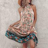 DAIIIBABYYY  -  Women Summer Printing Patchwork Party Dress, Halter Loungewear Simple Sweet Holiday Dress, Sleeveless Elegant Sexy Ladies Dress
