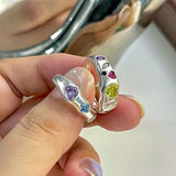 Daiiibabyyy Silver Color Crystal Opal Rings for Women Girl Gift Amethyst Heart Love Wedding Party Jewelry Dropship Wholesale