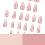 Daiiibabyyy  24pcs Pink Almond Sweet Fake Nails 3D Transparent Bowknots Love Heart Decor Press On Nails Shiny Cat's Eye Gradient False Nail