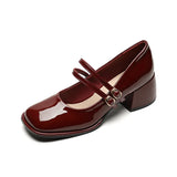 DAIIIBABYYY  -  Large Size 34-43 Mary Jane Shoes Women Block Heel Patent Leather Black Shoes