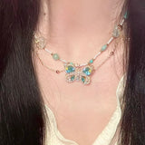 Daiiibabyyy  Butterfly Bead Necklace Waist Chain Retro Choker Sweet