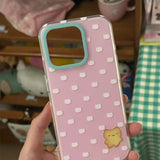 Daiiibabyyy  Crystal transparent white light painted pink polka dot kitten biscuit phone case for iPhone 11 12 13 14 15 16 pro max