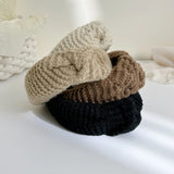 Daiiibabyyy Wide-brimmed Woolen Hair Band Women Retro Maillard Headband Middle Knotted Hoop Fixed Hairband Girls Hair Accessories
