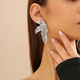 DAIIIBABYYY  -  Exaggerated Big Geometry Half Flower Metal Earrings Gothic Irregular Liquid Metal Stud Earrings Women's Banquet Jewelry
