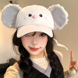 Daiiibabyyy  New Funny Plush Big Ears Baseball Caps Women Show Face Small Spring and Autumn Street Personality Versatile Hip Hop Men's Hat