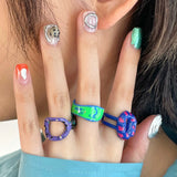 Daiiibabyyy  New Trend Geometric Wave Point Doughnut Rings Women's Hip Hop Fashion Jewelry Handmade Epoxy Resin Accessories