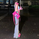 DAIIIBABYYY  -  Japanese Lolita Summer New Spliced Elasticized High-waisted Pocket Stripes Fashion Slim Comfortable All-match Casual Pants