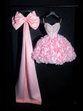 Daiiibabyyy  Pink Off-Shoulder Big Bow Short Ball Gown for Women Girl Elegant 3D Flowers Prom Evening Dress Sexy Mini Party Birthday Dresses
