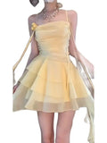 DAIIIBABYYY  -  Japan Woman's Sexy Dress Yellow Square Collar Sleeveless Backless Summer Dresses Woman Trendy 2024 New