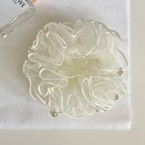 Daiiibabyyy  1PC Elegant White Organza Scrunchie With Crystal Beads: Romantic Ruffled Hair Accessory For Women, Perfect For Daily