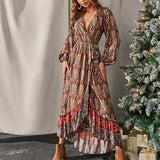 DAIIIBABYYY  -  Women's Autumn New Long Sleeve Pendulum Bohemian Print Dress