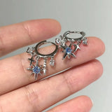 Daiiibabyyy  New Rhinestone Stars Pendant Earrings Dangle Small Zircon Hoop Earrings Blue Crystal Ear Bone Nail Earring Gifts