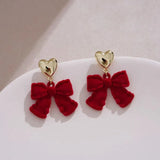 Daiiibabyyy  Red Flocked Bowknot Snowflake Star Heart Long Earrings Christmas Sweet Fashion Jewelry Women New Year Gifts