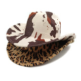 DAIIIBABYYY  -  Unisex Wide Brim Hat Leopard Print Felted Cap Panama Cow Design Cowboy Jazz Style Men's Fedora Hat for Women And Men