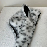 Daiiibabyyy  Fashion Animal Shape Scarf Hat Leopard Print Faux Fur Winter Warm Shawls Hooded Caps Fluffy Plush outdoor warm Ski Hat Gorras