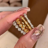 Daiiibabyyy  Vintage Luxury Inlay Crystal Finger Ring for Women Girl Minimalism Round Texture Zircon Light Luxury Design Fashion Jewelry Gift