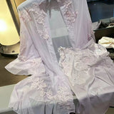 Daiiibabyyy  Vintage Ice Silk Sexy Lingerie Pajamas Women's Dressing Gowns New Water-soluble Flower Mesh Lace Silk Suspender Nightdress