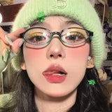 DAIIIBABYYY  -  Retro Red Green Oval Small Frame Glasses Women's Anti Blue Light Glasses Fashion Y2K Style Girls Eyeglasses Frame Female