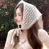 Daiiibabyyy  Lace Flower Elegant Lace Women Flower White Pink Sweet Triangle Scarf Thin Breathable Ribbon Artistic Style Travel Photo Decora