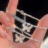 Daiiibabyyy  New Green Crystal Butterfly Shape Pendant Bracelet For Women Fashion Metal Irregular Geometric Beaded Chain Bracelet Jewelry