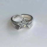 DAIIIBABYYY  -  Vintage Punk Style Zircon Star Couple Rings for Men Women Personality Adjustable Crystal Pentagram Ring Jewelry Y2K Accessories