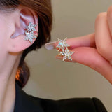 Daiiibabyyy  Luxury Crystal Zircon Star Clip Earrings for Women Simple C Shaped Geometric Without Piercing Ear Cuff Wedding Jewelry Gifts