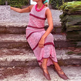 DAIIIBABYYY  -  Vestidos Sexy Crochet Hook Knitted Dress Woman O-Neck Striped Print Hollow Long Dress 2025 Summer Sleeveless Holiday Beach Dress