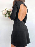 Daiiibabyyy Back Hollow Out Fashion Backless Sexy Party Dress Women Long Sleeve o Neck a Line Female Clothing Solid Color New Arrivals