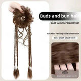 DAIIIBABYYY  -  Women's Natural Flower Bud Hair Bun Fake Braid Dragon Beard Half up Braided Punch Style Synthetic Fiber Tail Asian Hair Extensio